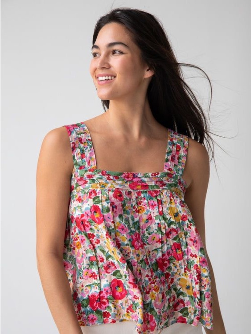 Natural Life Tank Top Womens L Multicolor Floral Sleeveless Square Neck